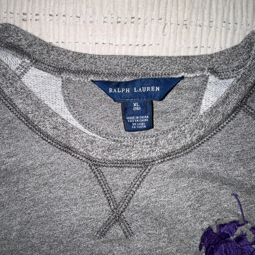 Ralph Lauren Boys XL‎ 16 Gray Big Pony Sweatshirt Purple Logo Number 3 Pullover